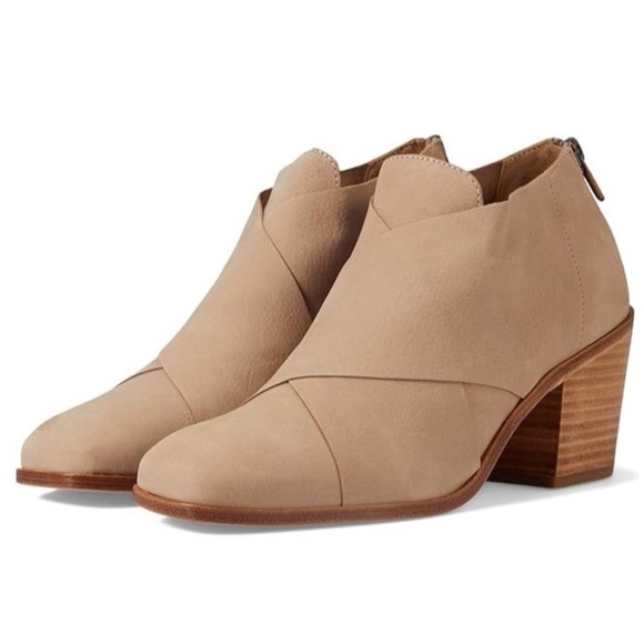 Eileen Fisher Ember Crisscross Nubuck Leather Square Toe Booties Block Heel 9.5 - Picture 1 of 10